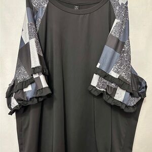 SHEIN Black and Gray Patchwork Blouse